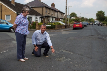 Nigel Evans inspecting West Bradford road surface