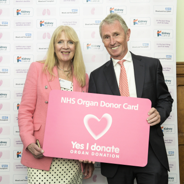 Pictured is Nigel Evans with Fiona Loud, Director of Policy at Kidney Care